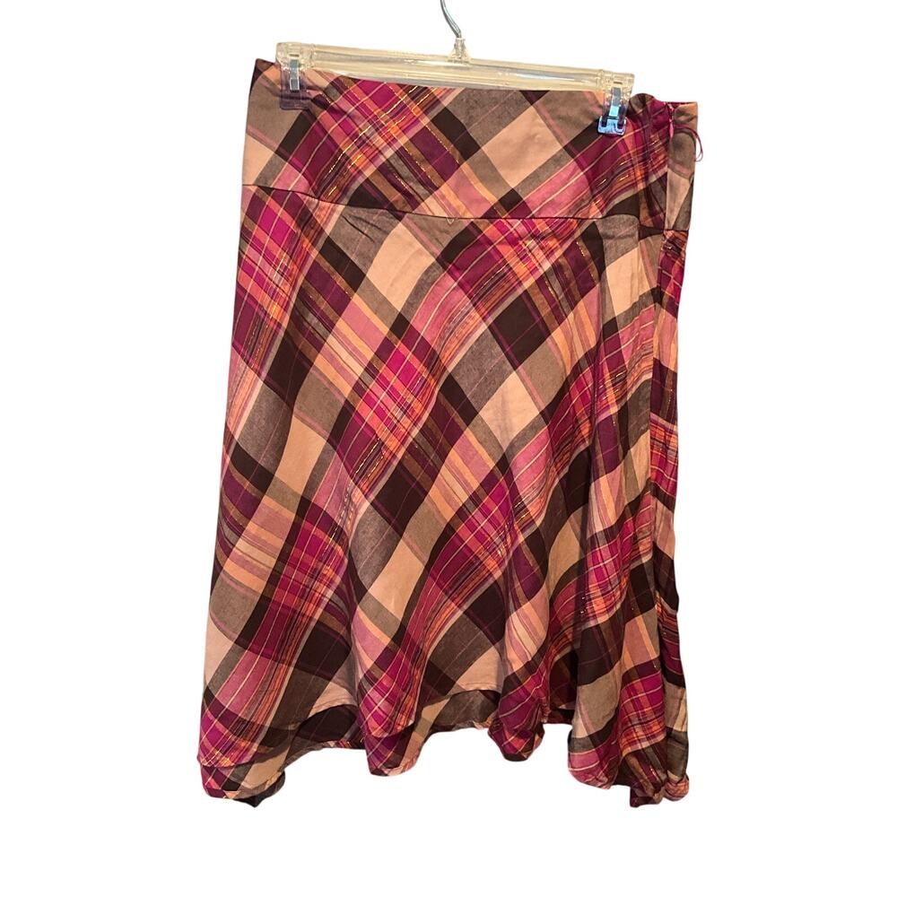 Bandolino‎ Linen Plaid Skirt Side Zip Knee Length Flowy Pink/Multicolor Size 14